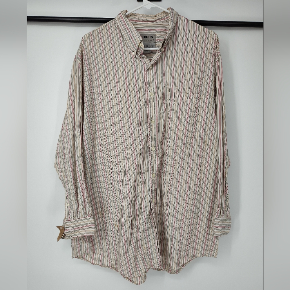 Vintage 90's Eddie Bauer AKA Beige Button-Down Shirt with Stripes Size Mens 17.5